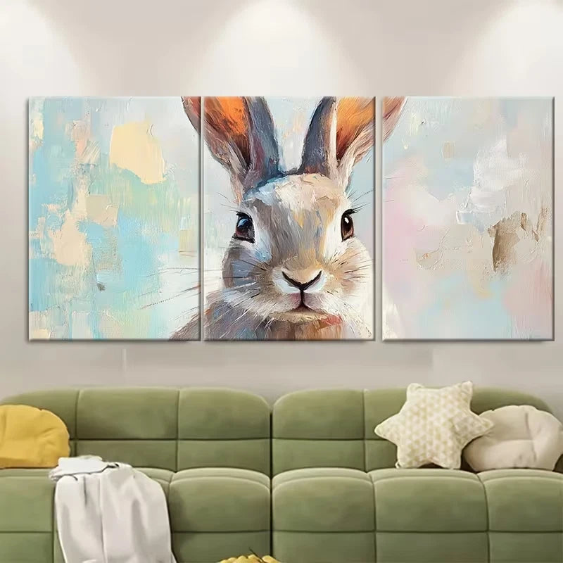 3pcs Bunny Painting Hare Farm Animals Metal Print Ready to Hang Art