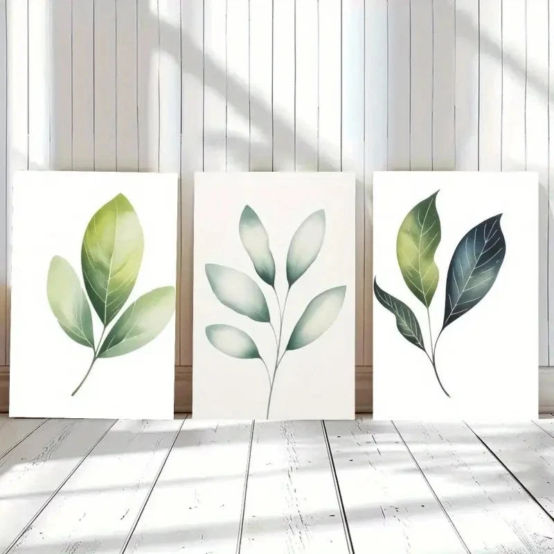 3pcs Green Leaf Modern Home Deco Wall Art Set Canvas Framed 60x90cm - High Quality Print 100% Australian Made Wall Canvas Ready to Hang