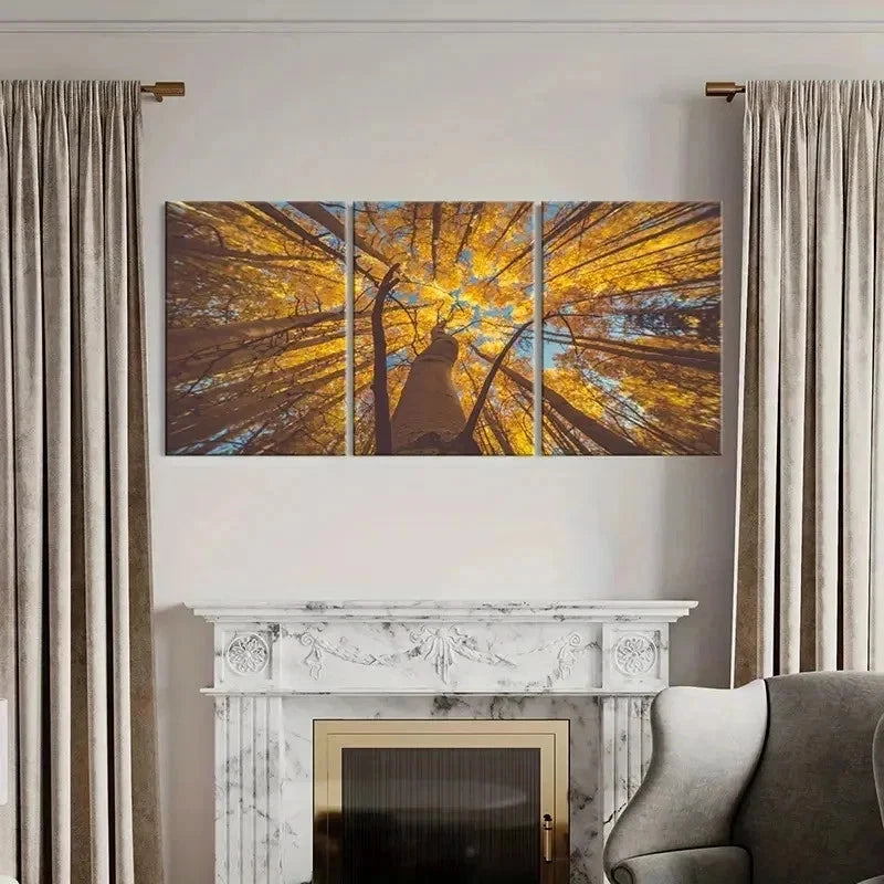 3pcs Nature Landscape Golden Leaves Wall Art Set Canvas Framed 40x60cm - High Quality Print 100% Australian Made Wall Canvas Ready to Hang