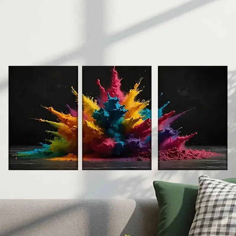 3pcs Colorful Powder Explosion in Dark Wall Art Set Canvas Framed 40x60cm - High Quality Print 100% Australian Made Wall Canvas Ready to Hang