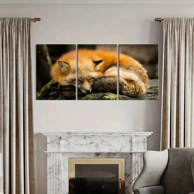 3pcs Orange Fox Sleeping on the Ground Wall Art Set Canvas Framed 40x60cm - High Quality Print 100% Australian Made Wall Canvas Ready to Hang