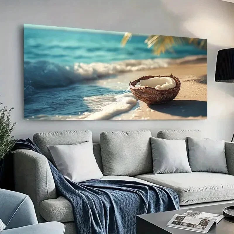 Beach with Coconut Shells wall canvas office home room framed 120x60cm