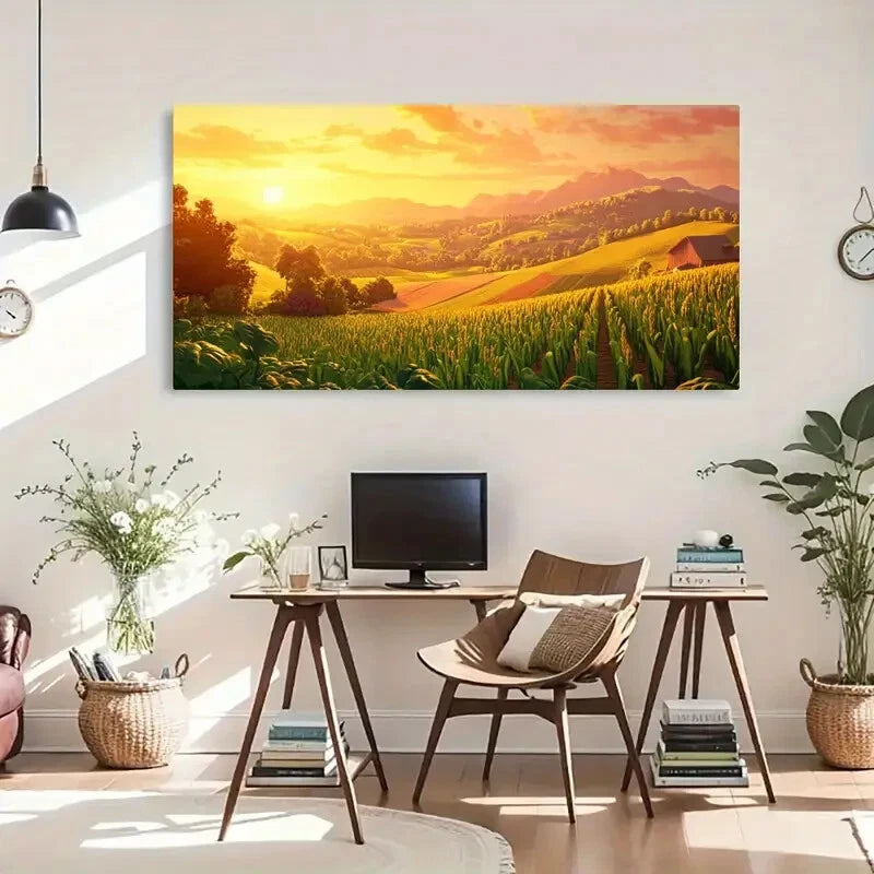 Rolling Hills Golden Light Wall Art Canvas Office Home Room Framed 120x60cm