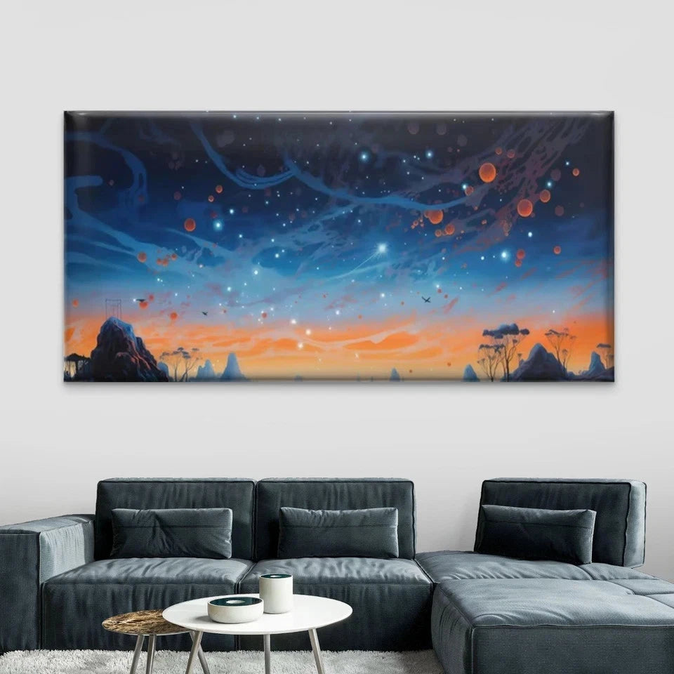 Stars, Planets & Sunset Sky Wall Art Canvas Office Home Room Framed 120x60cm