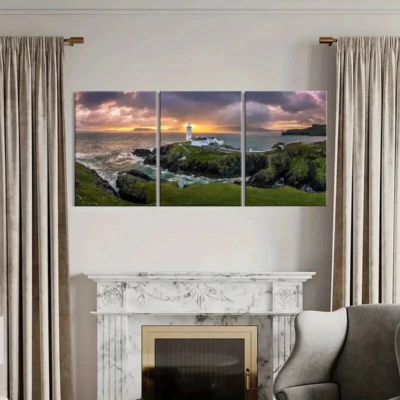 3pcs Irish Coast Scenery Fanad Head Lighthouse Wall Art Set Canvas Framed 40x60cm - High Quality Print 100% Australian Made Wall Canvas Ready to Hang