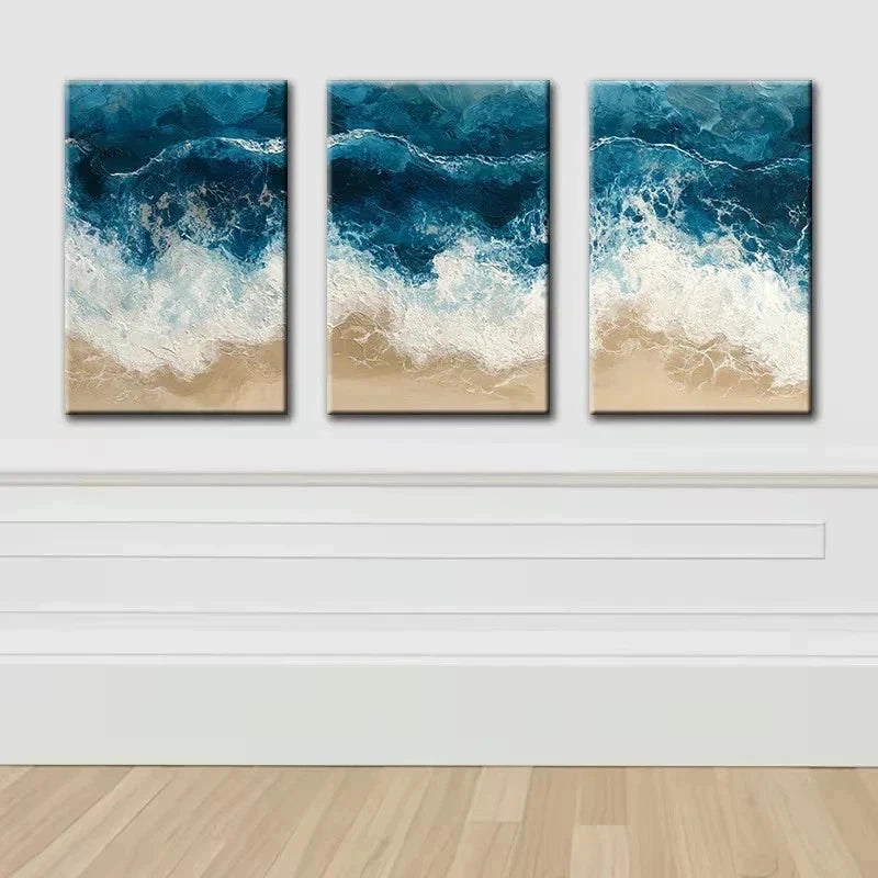 3pcs Beach Waves Illustration Metal Print Ready to Hang Art
