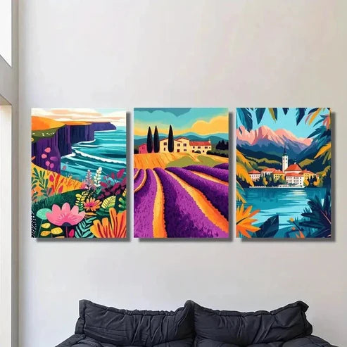 3pcs Ocean Mountains Coast Flowers and Plants Wall Art Set Canvas Unframed - High Quality Print 100% Australian Made Wall Canvas