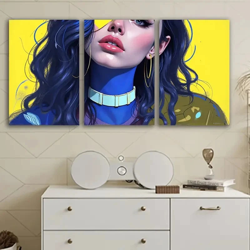 3pcs Vibrant Digital Woman Portrait Paintings Wall Art Set Canvas Framed 50x70cm - High Quality Print 100% Australian Made Wall Canvas Ready to Hang