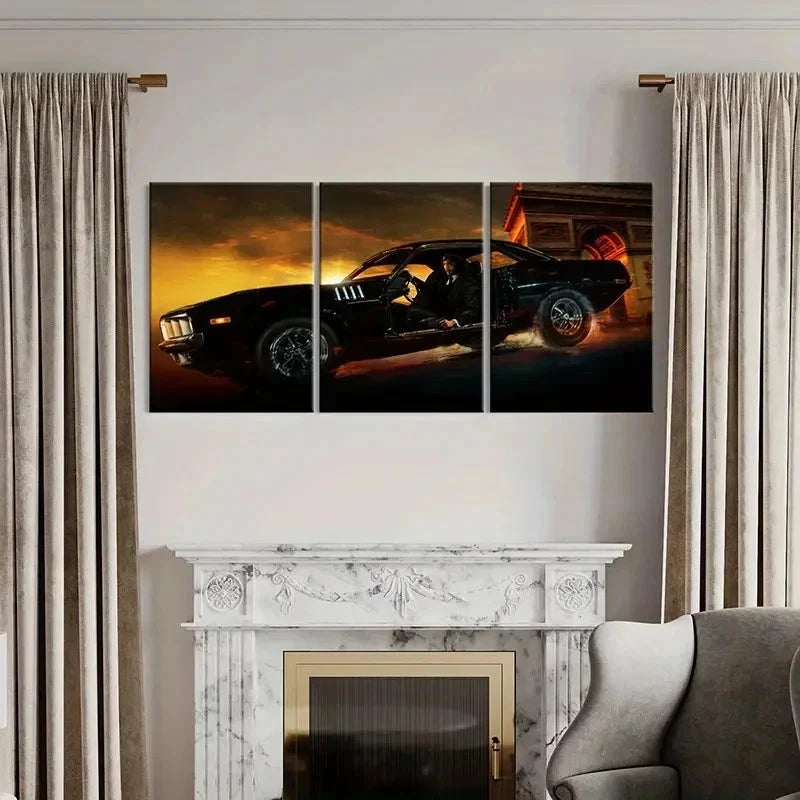 3pcs John Wick in the Car Driving Modern Wall Art Set Canvas Framed 40x60cm - High Quality Print 100% Australian Made Wall Canvas Ready to Hang