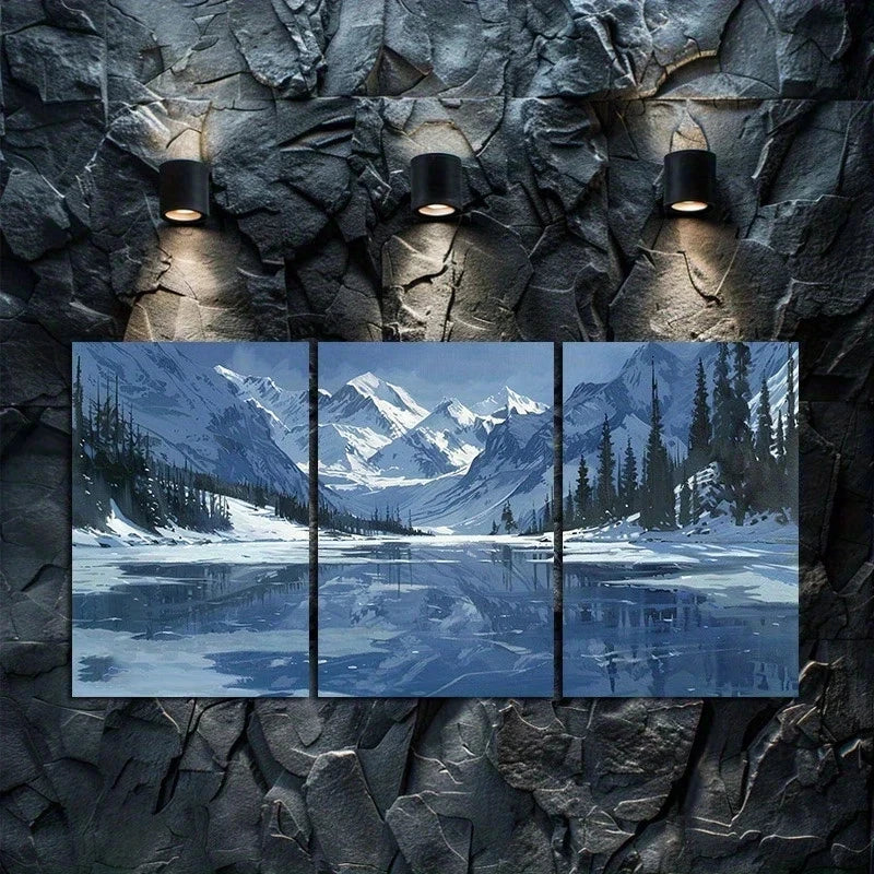 3pcs Frozen Lake At Almaty in Kyrgyzstan Metal Print Ready to Hang Art