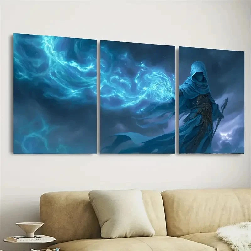 3pcs Celestial Wizard Fantasy Mage Art Wall Art Set Canvas Framed 40x60cm - High Quality Print 100% Australian Made Wall Canvas Ready to Hang