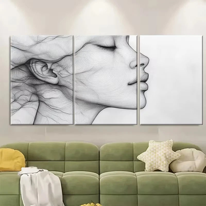3pcs Line Face Drawing Abstract Metal Print Ready to Hang Art