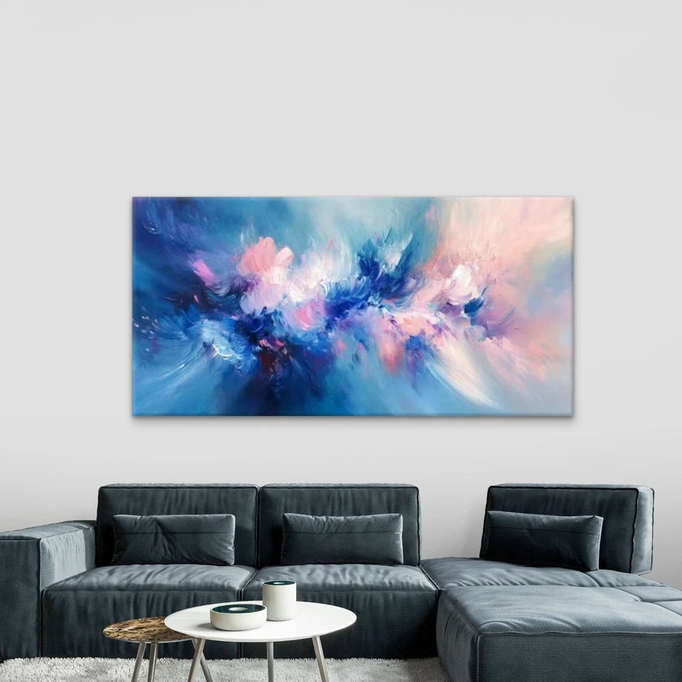Vibrant Blue, Purple & Pink Art Wall Art Canvas Office Home Room Framed 120x60cm