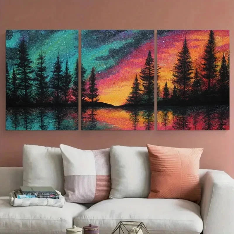 3pcs Starry Night & Sunrise Forest Décor Perfect Wall Art Set Canvas Framed 40x60cm - High Quality Print 100% Australian Made Wall Canvas Ready to Hang