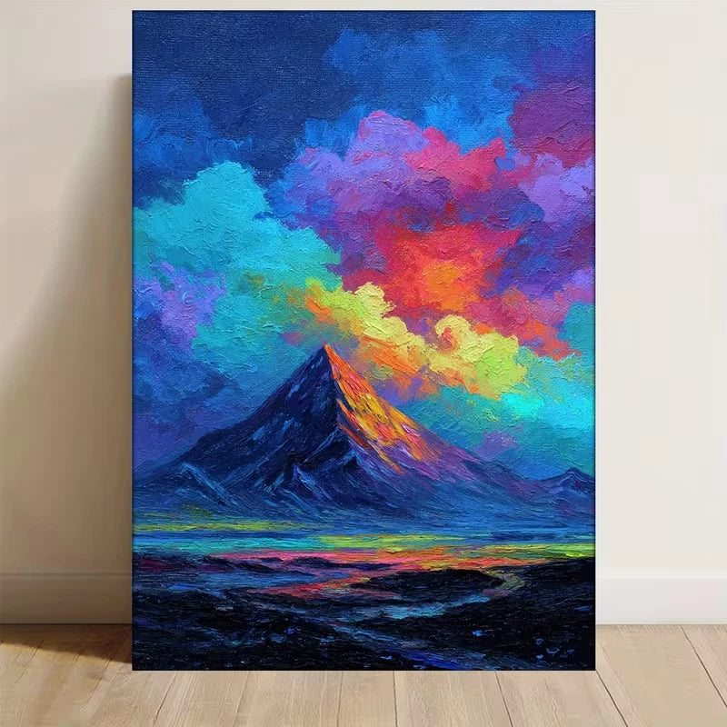 Neon Volcano Eruption Painting Metal Print Ready to Hang