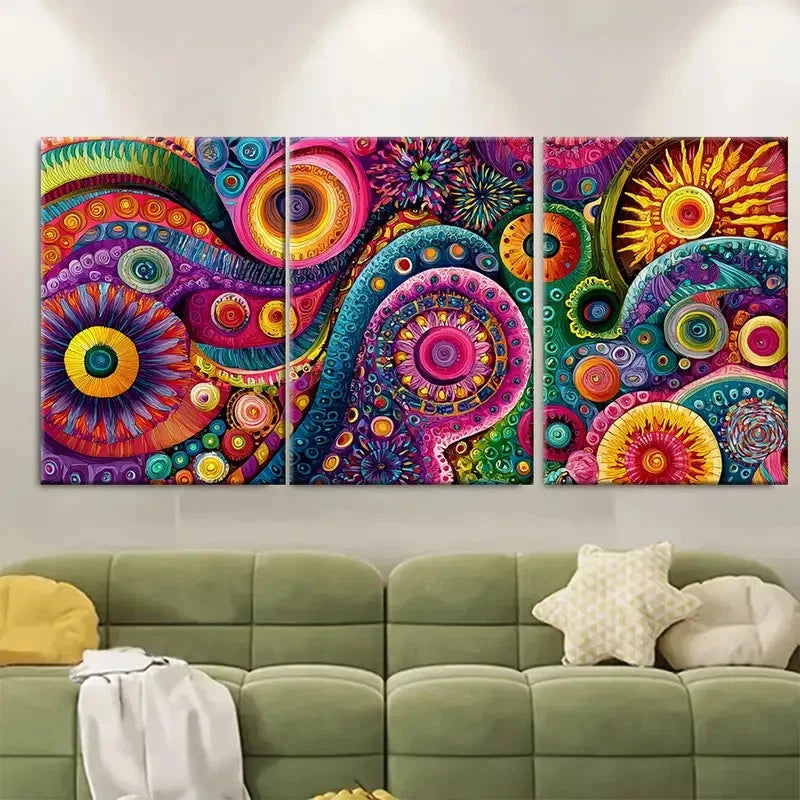 3pcs Dopamine Retro Maximalist Print Set Wall Art Set Canvas Framed 60x90cm - High Quality Print 100% Australian Made Wall Canvas Ready to Hang