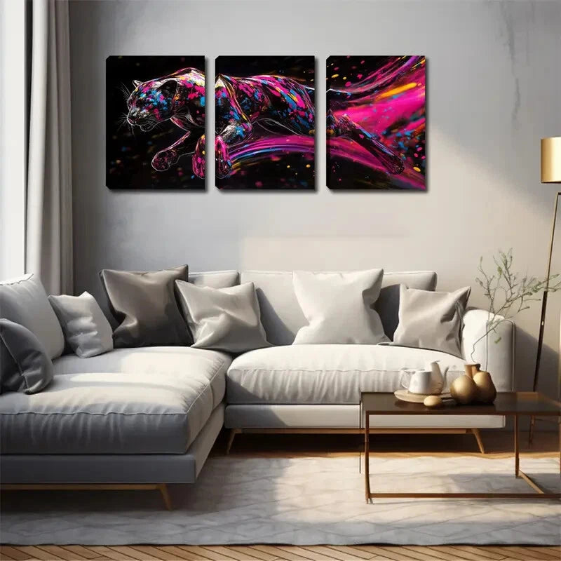 3pcs Vibrant Black Panther Design Perfect Wall Art Set Canvas Framed 40x60cm - High Quality Print 100% Australian Made Wall Canvas Ready to Hang