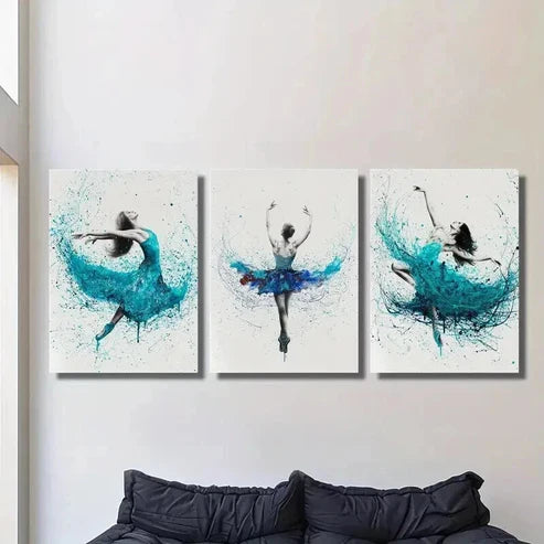 3pcs Blue Color Splashing Ballet Dance Wall Art Canvas Unframed – High Quality Print 100% Australian Made Wall Canvas