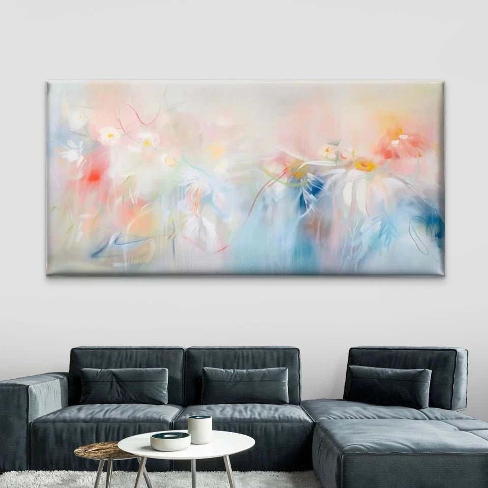 Daisy Floral Abstract Wall Art Canvas Office Home Room Framed 120x60cm