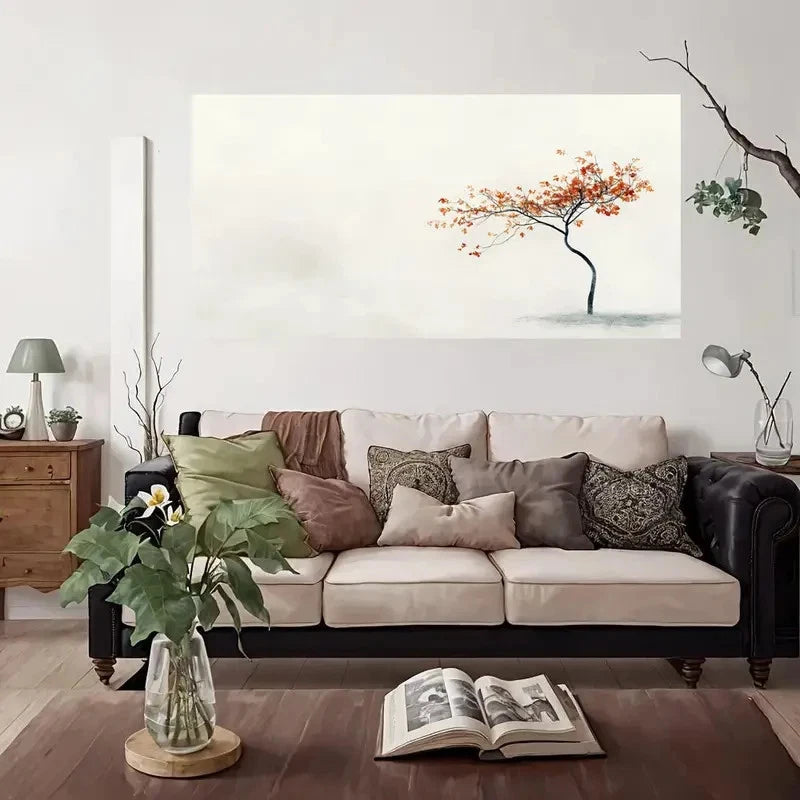 Red Tree Minimalist Modern Wall Art Canvas Office Home Room Framed 120x60cm