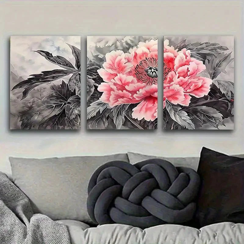 3pcs Pink Peony Watercolor Wall Art Set Canvas Framed 40x60cm - High Quality Print 100% Australian Made Wall Canvas Ready to Hang
