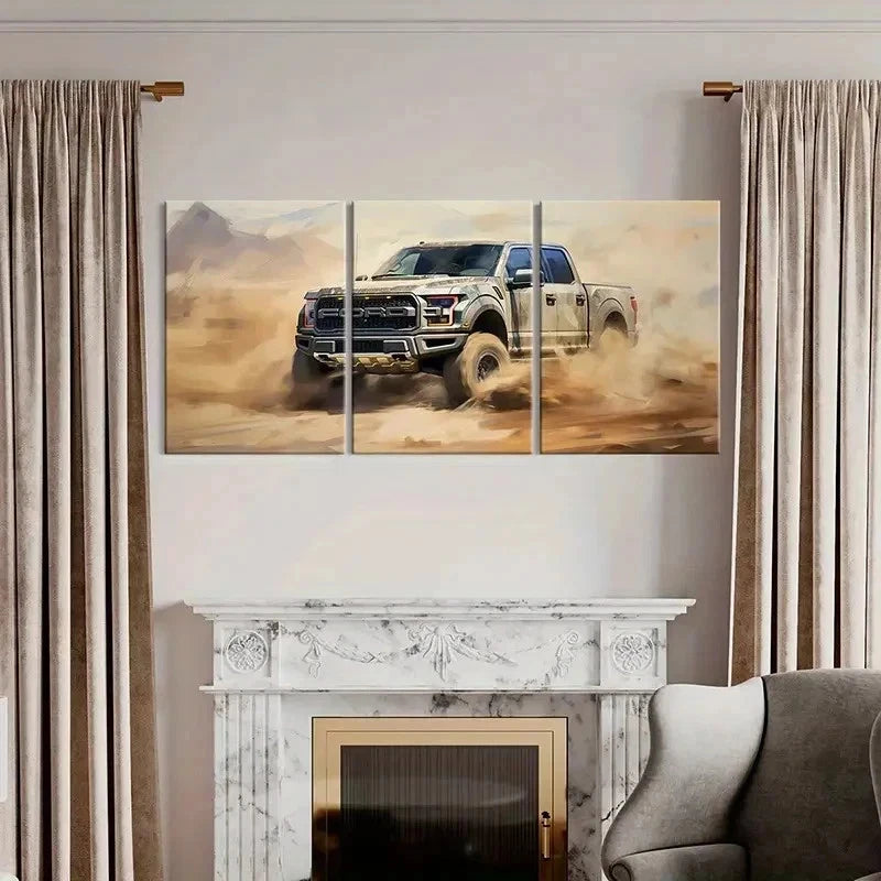3pcs Vintage Off Road Pickup Truck Wall Art Set Canvas Framed 40x60cm - High Quality Print 100% Australian Made Wall Canvas Ready to Hang