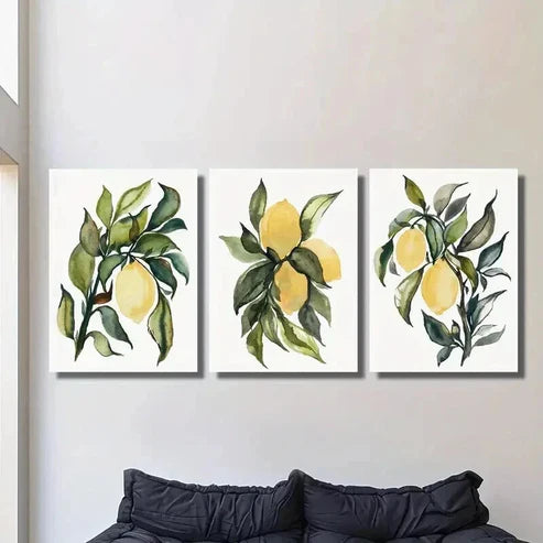 3pcs Botanical Fruit with Green Leaf Wall Art Canvas Unframed – High Quality Print 100% Australian Made Wall Canvas
