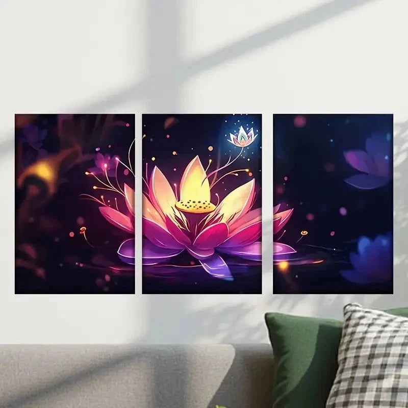 3pcs Abstract Lotus Flower Decoration Wall Art Set Canvas Framed 40x60cm - High Quality Print 100% Australian Made Wall Canvas Ready to Hang