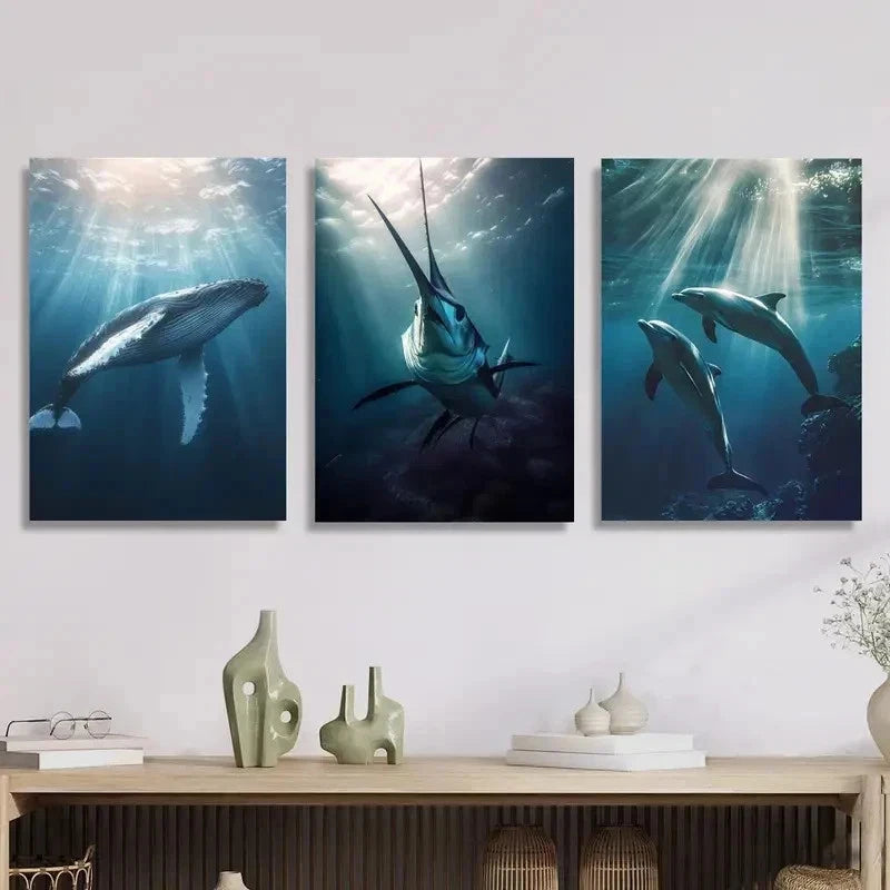 3pcs Underwater World Creature Perfect Wall Art Set Canvas Framed 40x60cm - High Quality Print 100% Australian Made Wall Canvas Ready to Hang