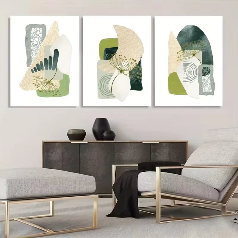 3pcs Green Abstract Green & Tones Wall Art Set Canvas Framed 60x90cm - High Quality Print 100% Australian Made Wall Canvas Ready to Hang