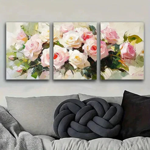 3pcs Rose Oil Painting Beauty Colorful Perfect Wall Art Set Canvas Unframed - High Quality Print 100% Australian Made Wall Canvas