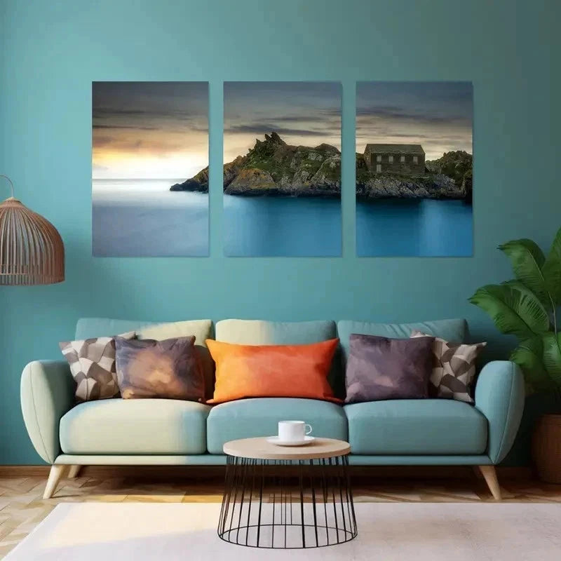3pcs Seaside with Rocky Outcrop Wall Art Set Canvas Framed 40x60cm - High Quality Print 100% Australian Made Wall Canvas Ready to Hang