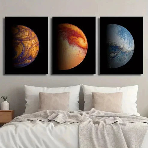 3pcs Earth & Moon Themes Galactic Multiverse Wall Art Set Canvas Unframed - High Quality Print 100% Australian Made Wall Canvas