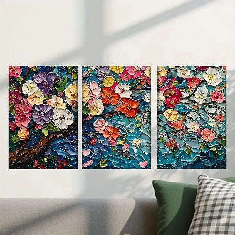 3pcs Colorful Flowers Watercolor Style Wall Art Set Canvas Framed 40x60cm - High Quality Print 100% Australian Made Wall Canvas Ready to Hang