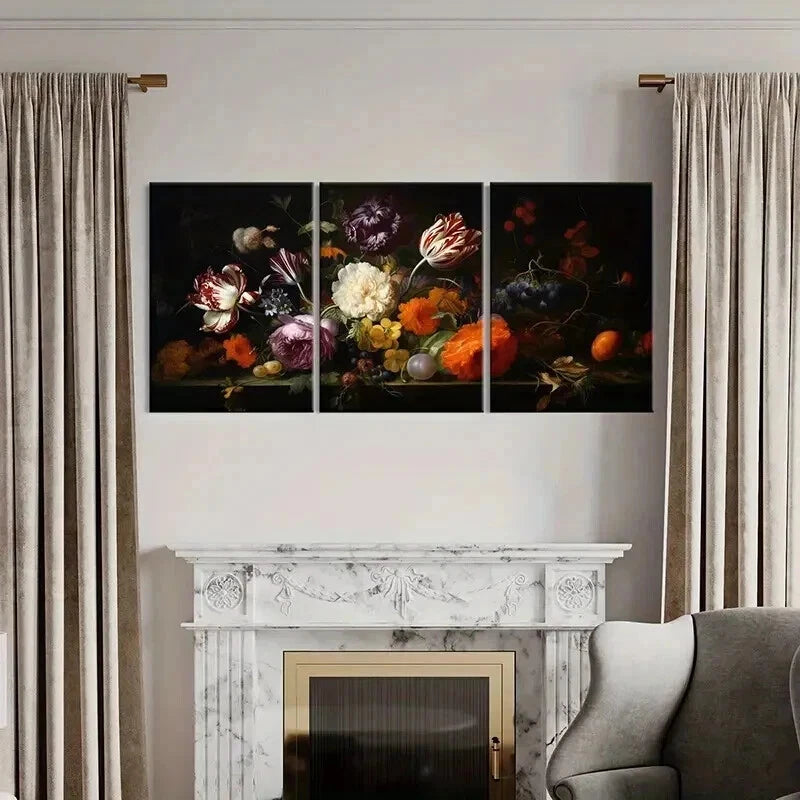 3pcs Floral Arrangement in Rich Colors Wall Art Set Canvas Framed 40x60cm - High Quality Print 100% Australian Made Wall Canvas Ready to Hang