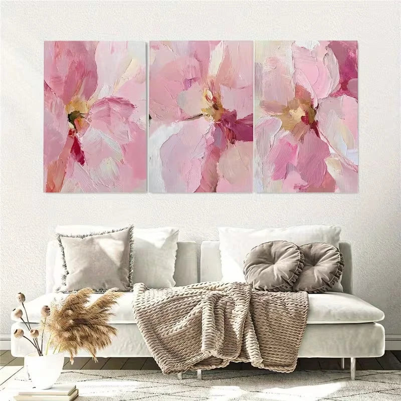 3pcs Abstract Pink Flowers Wall Art Set Canvas Framed 60x90cm - High Quality Print 100% Australian Made Wall Canvas Ready to Hang