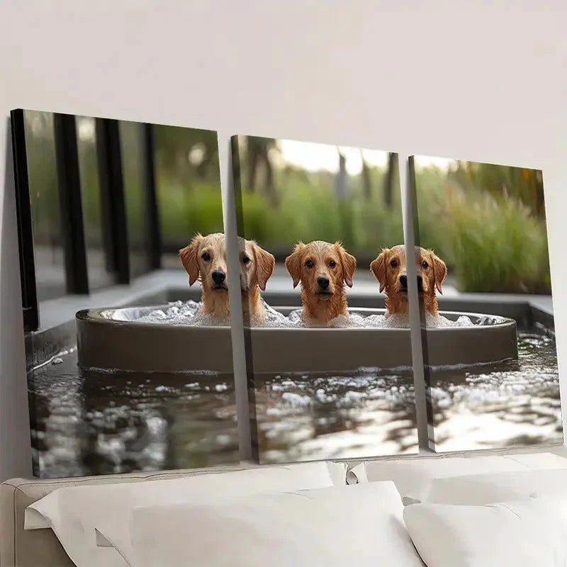 3pcs Painting Dog Humorous Aesthetic Wall Art Set Canvas Framed 40x60cm - High Quality Print 100% Australian Made Wall Canvas Ready to Hang