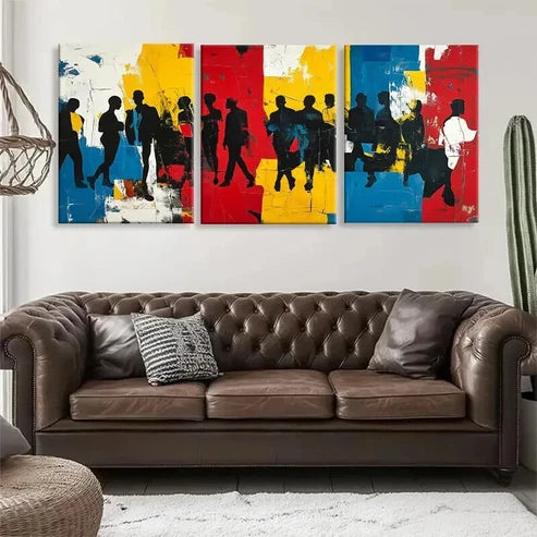 3pcs Dynamic Silhouette Abstract Vibrant Perfect Wall Art Canvas Unframed - High Quality Print 100% Australian Made Wall Canvas