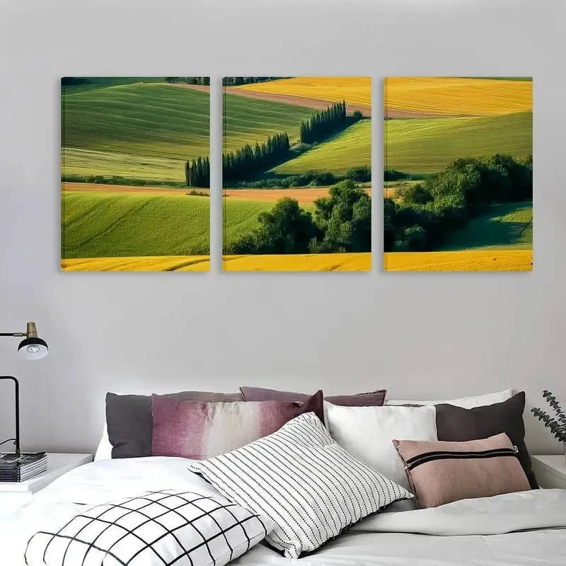 3pcs Green & Golden Farmland Landscape Wall Art Set Canvas Framed 60x90cm - High Quality Print 100% Australian Made Wall Canvas Ready to Hang