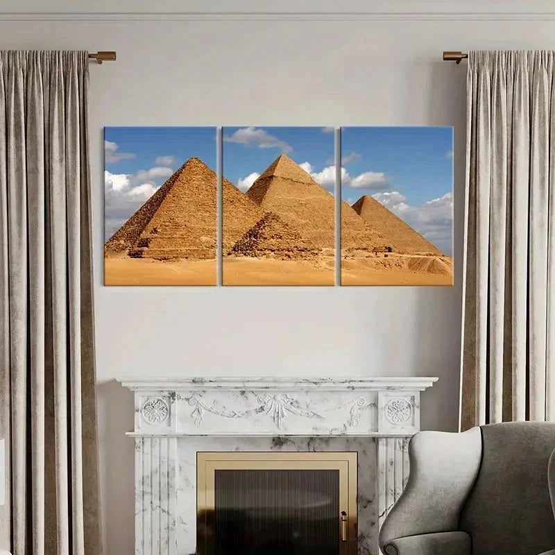 3pcs Pyramids in Egypt Travel Art Vintage Wall Art Set Canvas Framed 40x60cm - High Quality Print 100% Australian Made Wall Canvas Ready to Hang