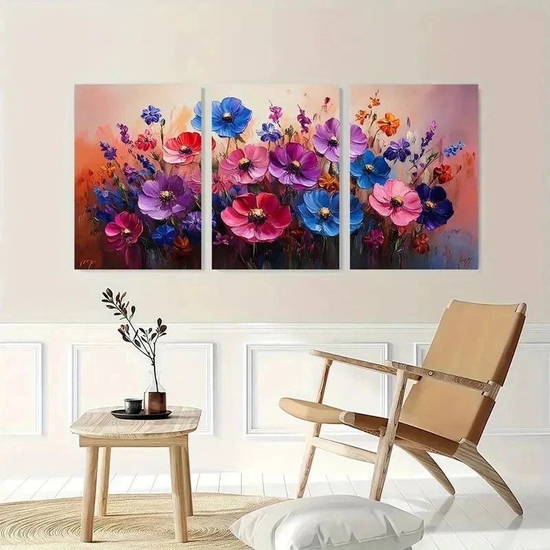 3pcs Abstract Purple Flower Floral Perfect Wall Art Set Canvas Framed 60x90cm - High Quality Print 100% Australian Made Wall Canvas Ready to Hang