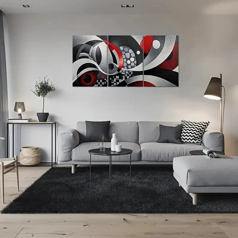 3pcs Black White Red Geometric Wall Art Set Canvas Framed 40x60cm - High Quality Print 100% Australian Made Wall Canvas Ready to Hang