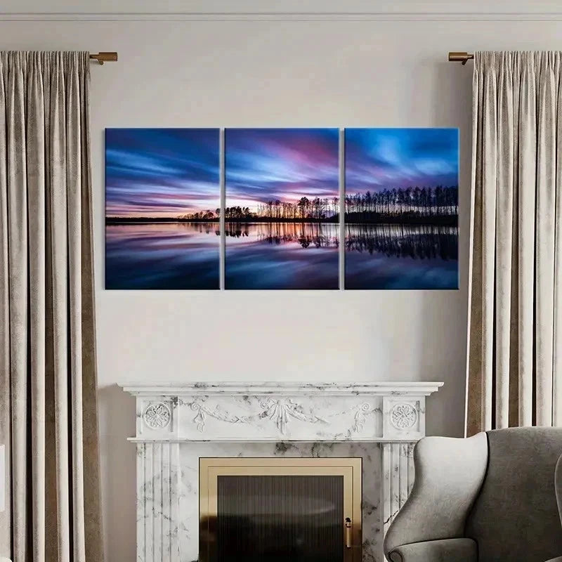 3pcs Natural Modern Lake Reflection Wall Art Set Canvas Framed 40x60cm - High Quality Print 100% Australian Made Wall Canvas Ready to Hang