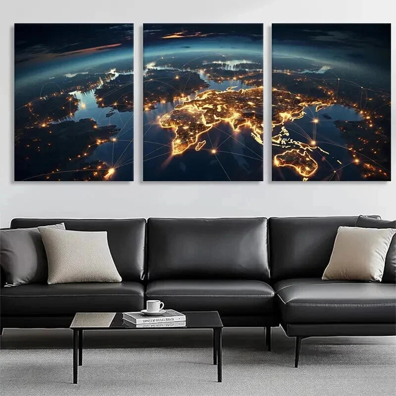 3pcs Modern Geographical Acrtwork Cities Perfect Wall Art Set Canvas Framed 40x60cm - High Quality Print 100% Australian Made Wall Canvas Ready to Hang