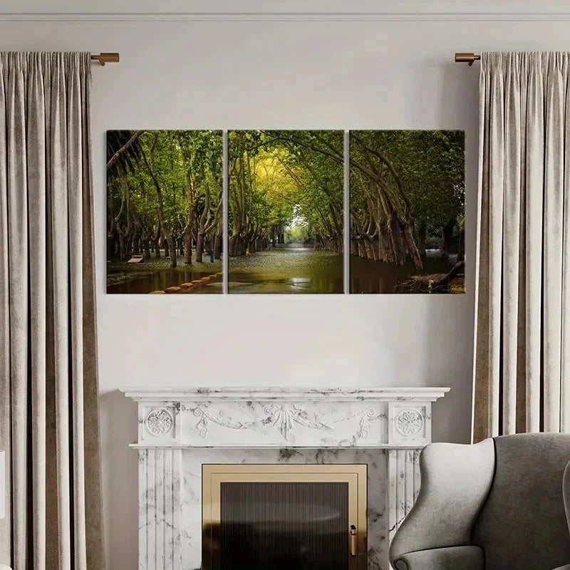 3pcs Greenway Nature Trees and Road Wall Art Set Canvas Framed 40x60cm - High Quality Print 100% Australian Made Wall Canvas Ready to Hang