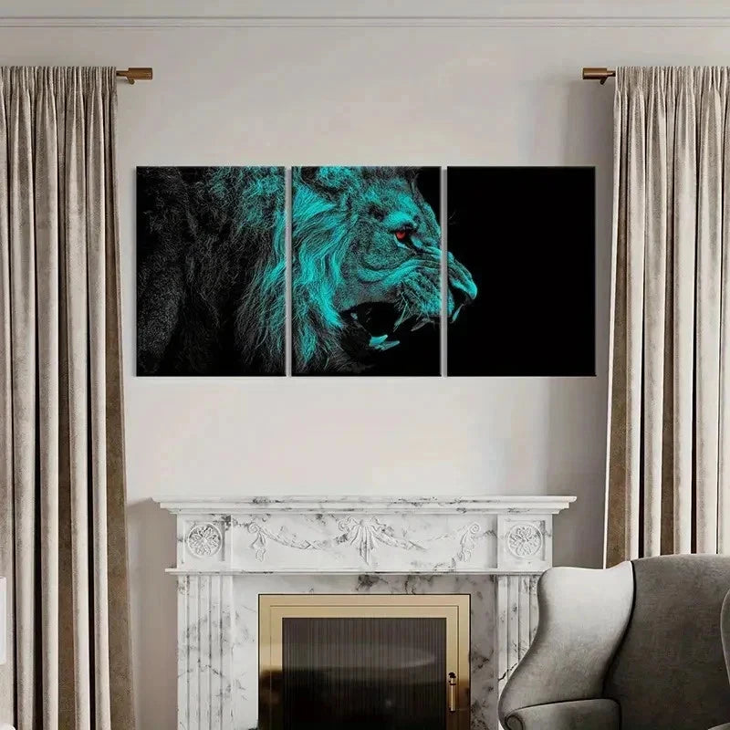 3pcs Fantasy Animal Art Lion Roaring Wall Art Set Canvas Framed 40x60cm - High Quality Print 100% Australian Made Wall Canvas Ready to Hang