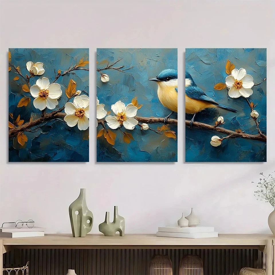 3pcs Nature Scene Abstract Blue Beige Tones Wall Art Set Canvas Framed 50x70cm - High Quality Print 100% Australian Made Wall Canvas Ready to Hang