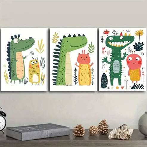 3pcs Dinosaurs and Monsters Wall Art Set Canvas Unframed - High Quality Print 100% Australian Made Wall Canvas - Bella Home Decor