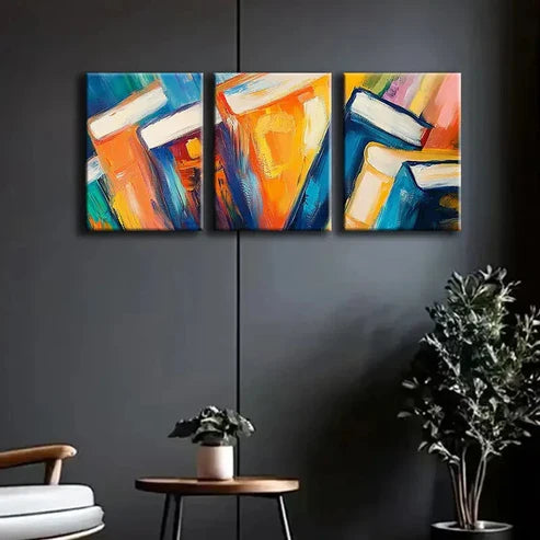 3pcs Colorful Abstract Book Design Perfect Wall Art Set Canvas Unframed - High Quality Print 100% Australian Made Wall Canvas