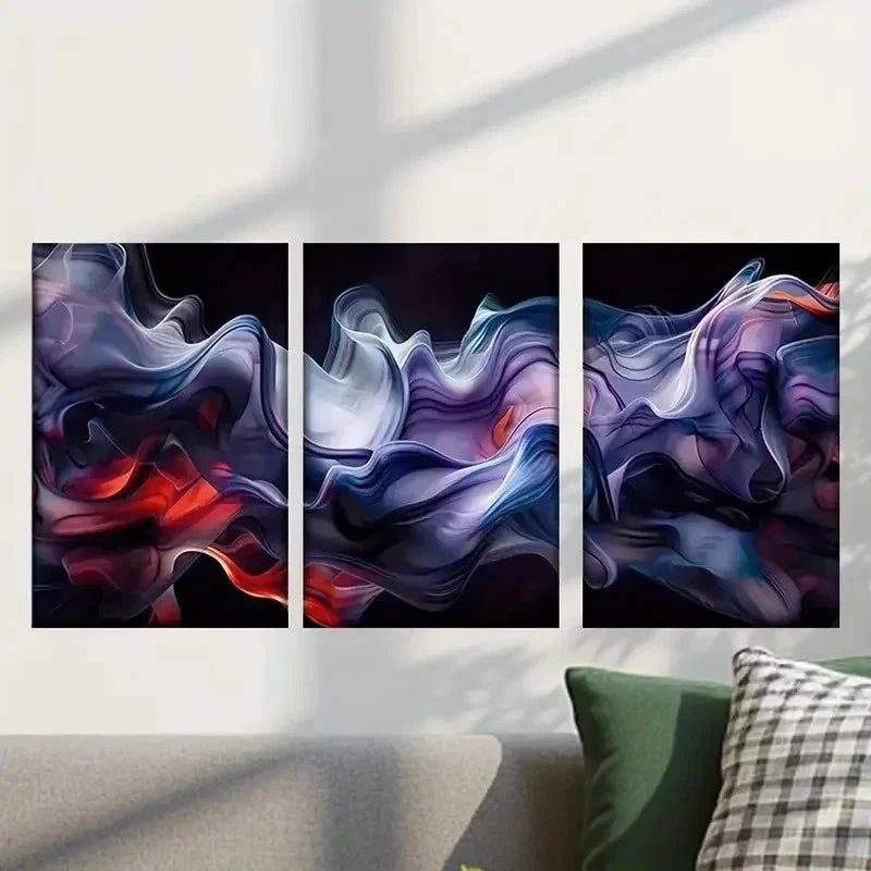 3pcs Swirls in Blue Purple Red & White Wall Art Set Canvas Framed 40x60cm - High Quality Print 100% Australian Made Wall Canvas Ready to Hang